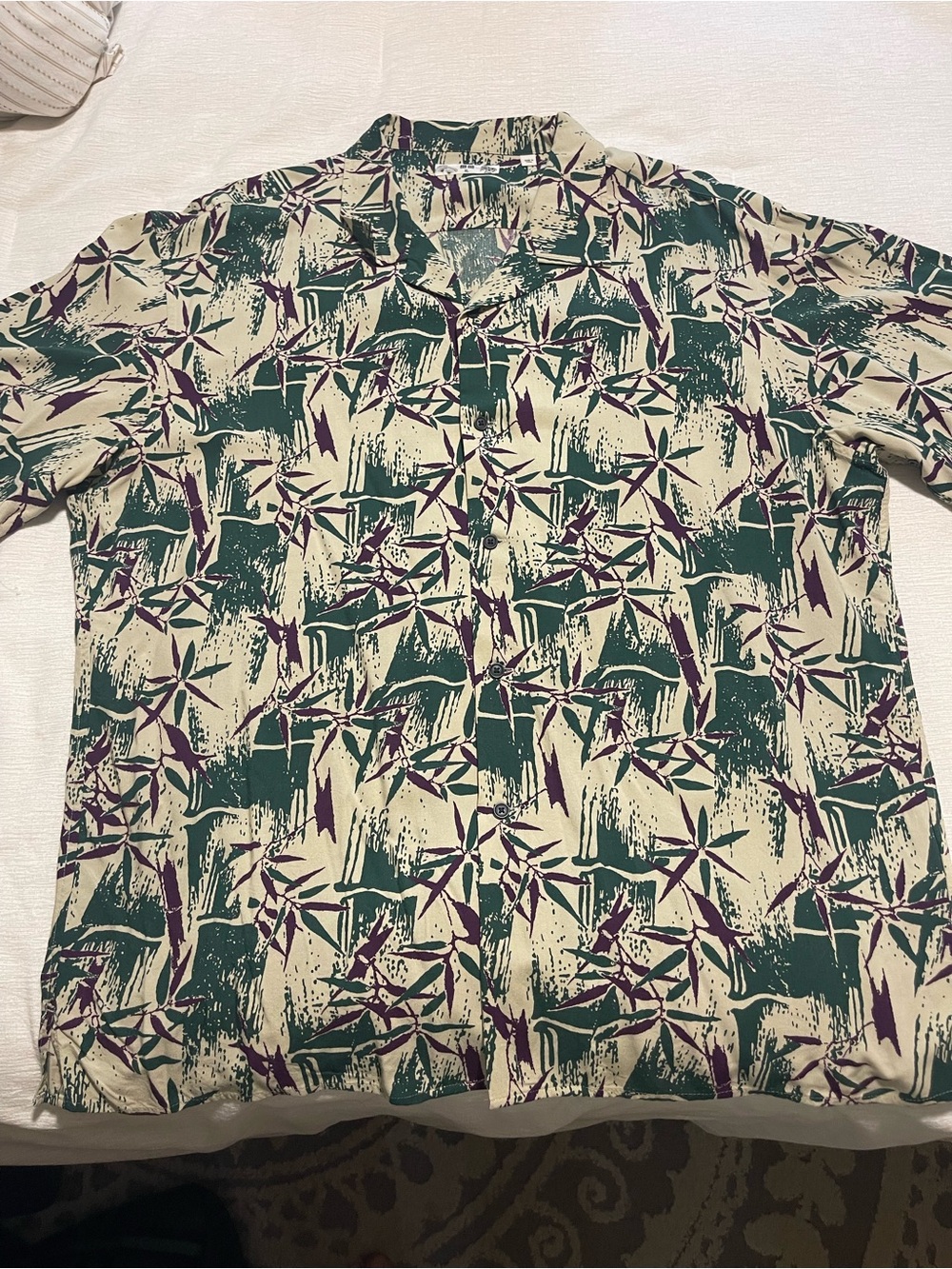 Uniqlo Cream, Green & Purple Abstract Print Shirt